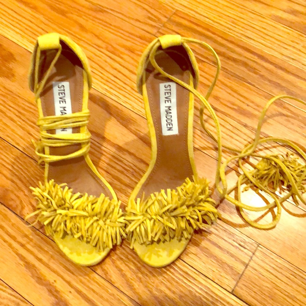 Steve Madden Sassey Yellow Fringe Heels